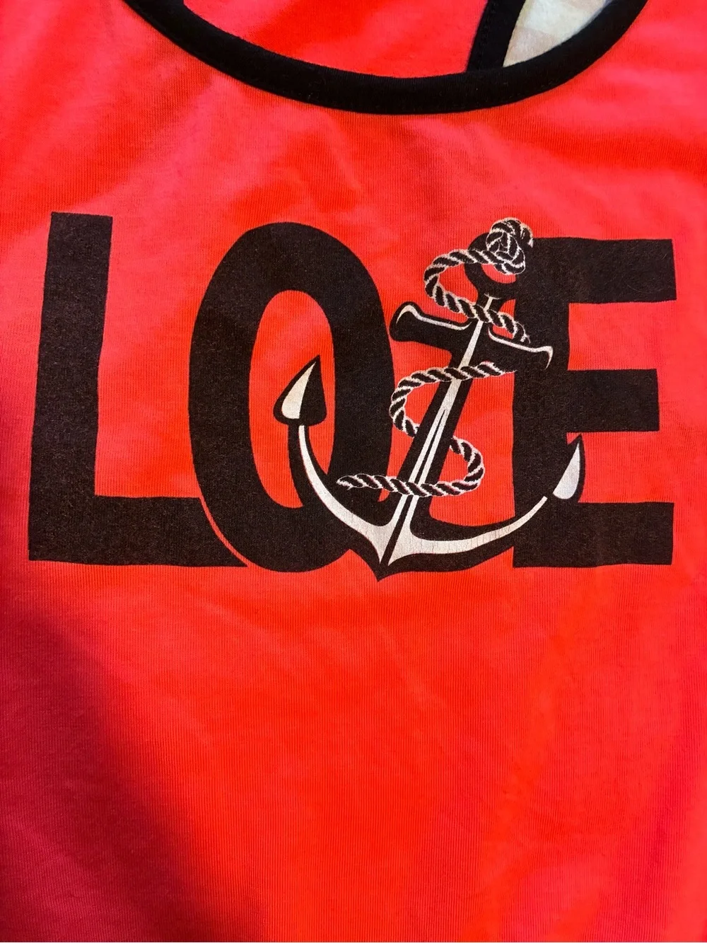 Girls' Coral Tank Romper with Black Trim - LOVE Graphic